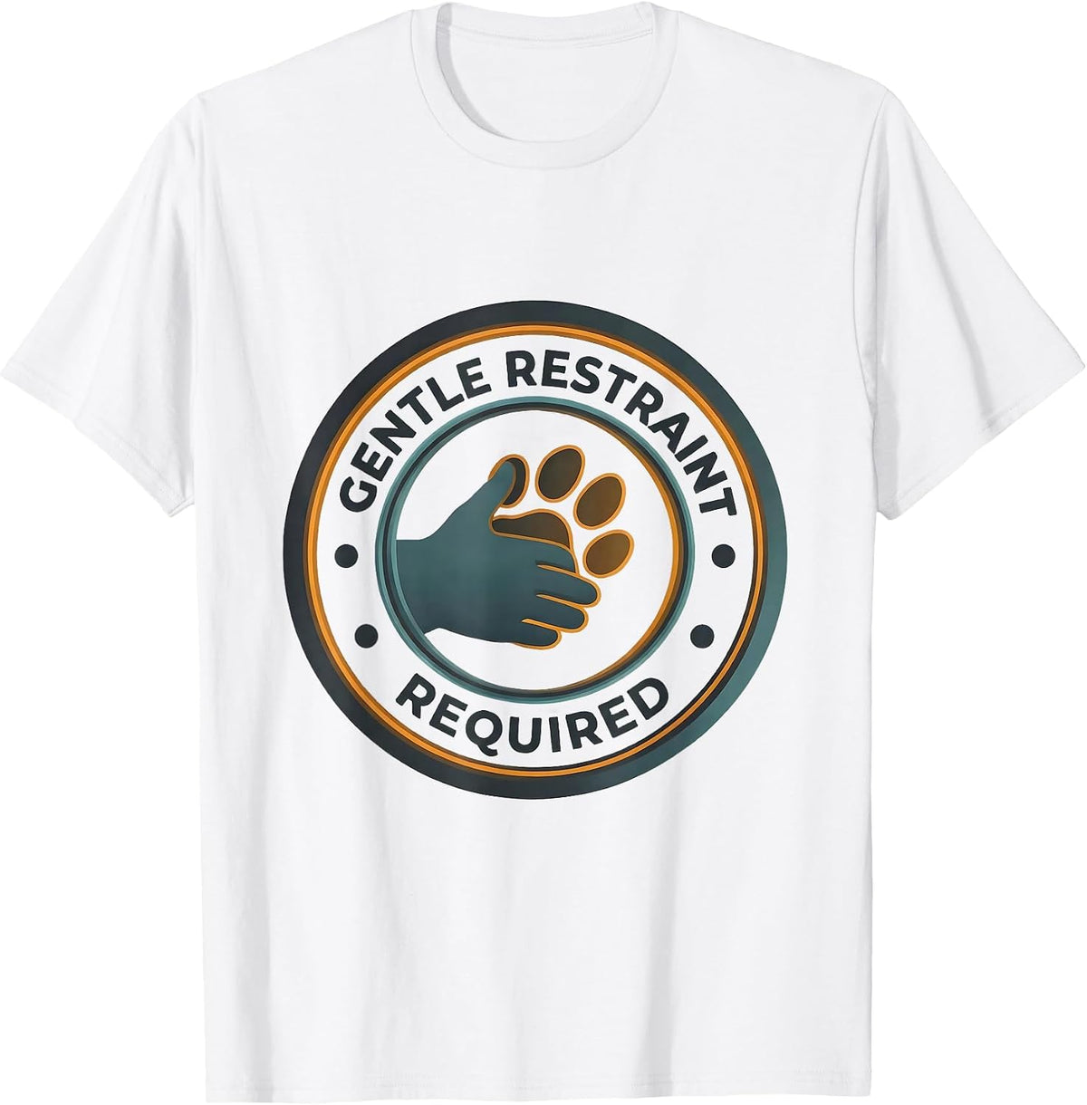 Men's GENTLE RESTRAINT REQUIRED Editorial Conceptual Vet Tech T-Shirt - White
