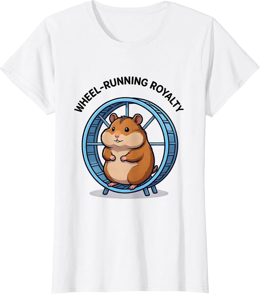 Women's Wheel-Running Royalty Cute Kawaii Hamster Meme Pet Lover T-Shirt - White