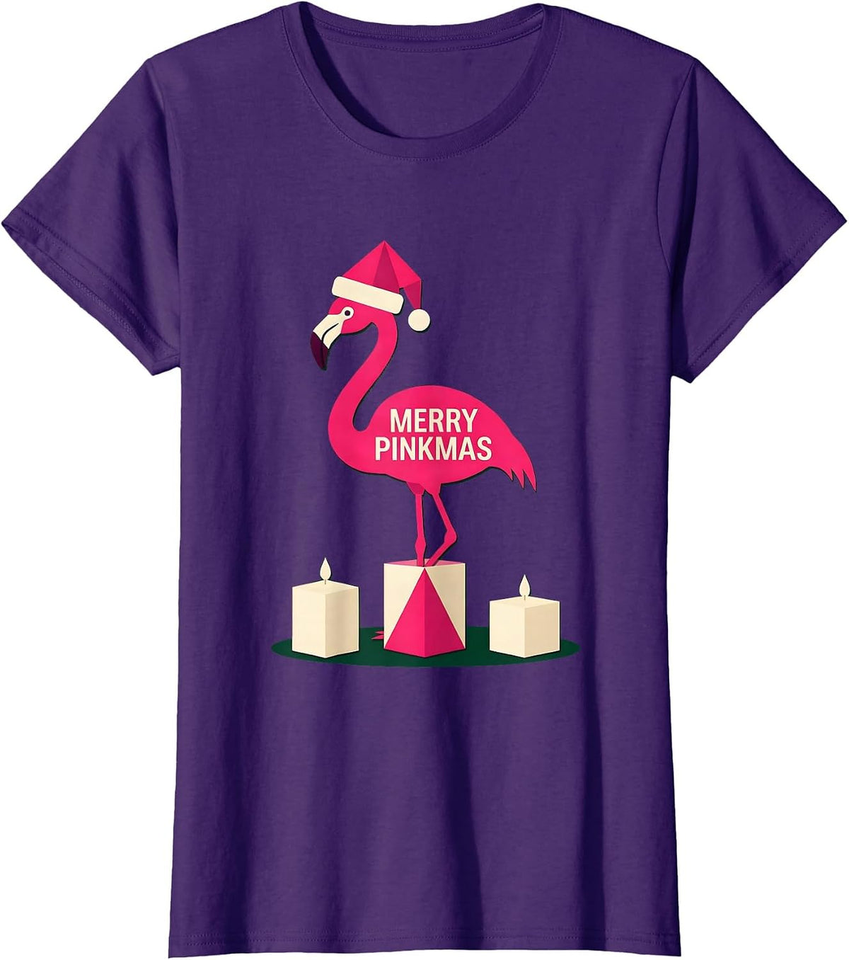 Women's Merry Pinkmas Flamingo Silhouette Christmas Pajamas Holiday T-Shirt - Purple