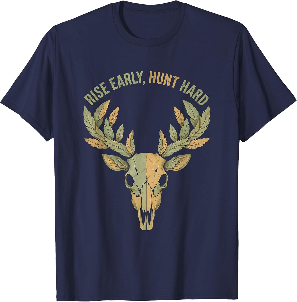 Rise Early Hunt Hard Hunting Graphic Design T-Shirt - Navy Blue