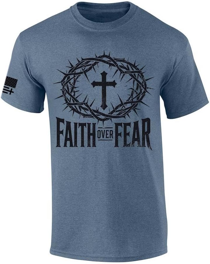 Trenz Shirt Co. Faith Over Fear Crown of Thorns Tee - Heather Indigo