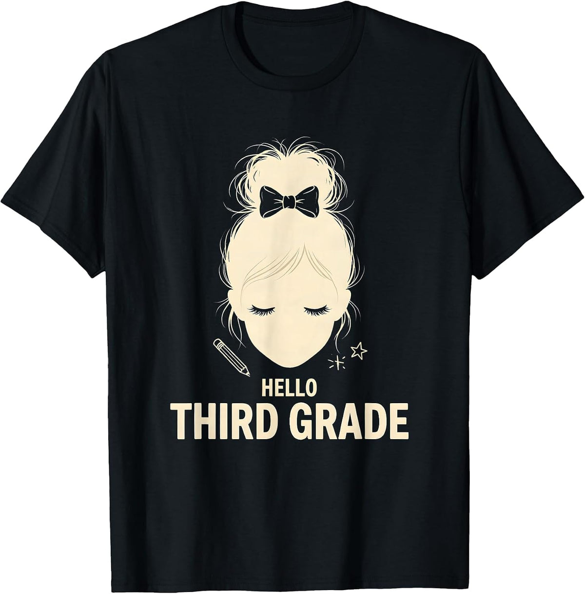 Men's Hello Third Grade Messy Bun Back To School Girls Teacher T-Shirt - Black
