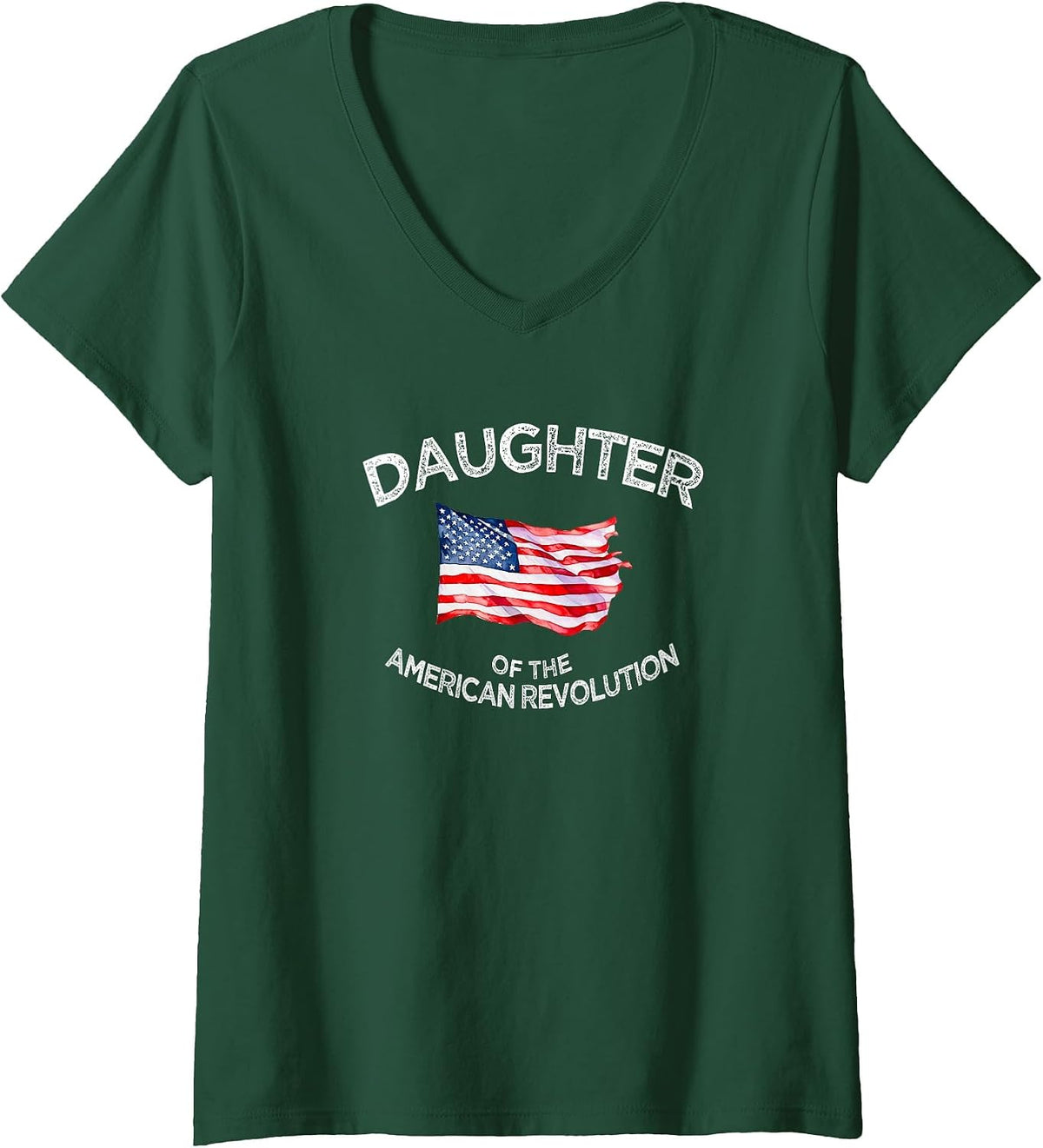 Women's Daughter of American Revolution DAR Star Historic USA V-Neck T-Shirt - Dark Green