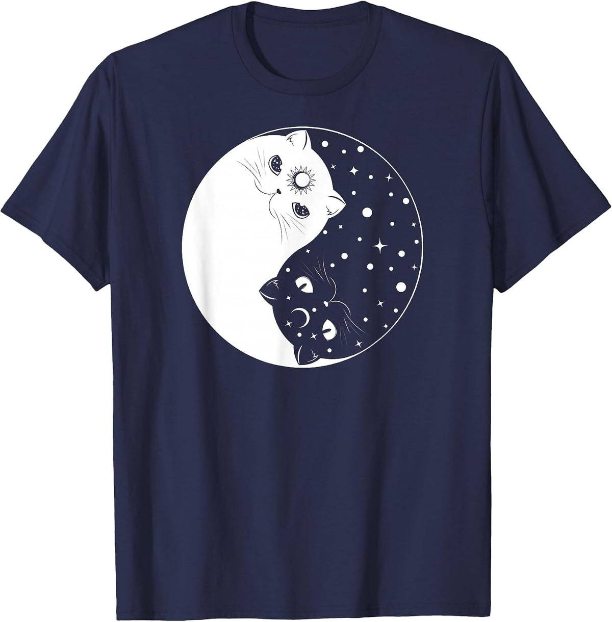 Yin Yang Celestial Cats - Cute Mystical Kittens T-Shirt - Navy Blue