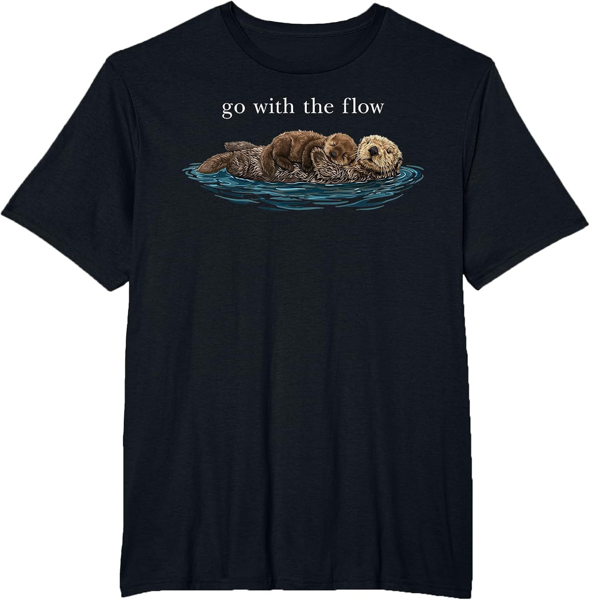 Go with The Flow Otter Floating Calm Nature Art T-Shirt - Black