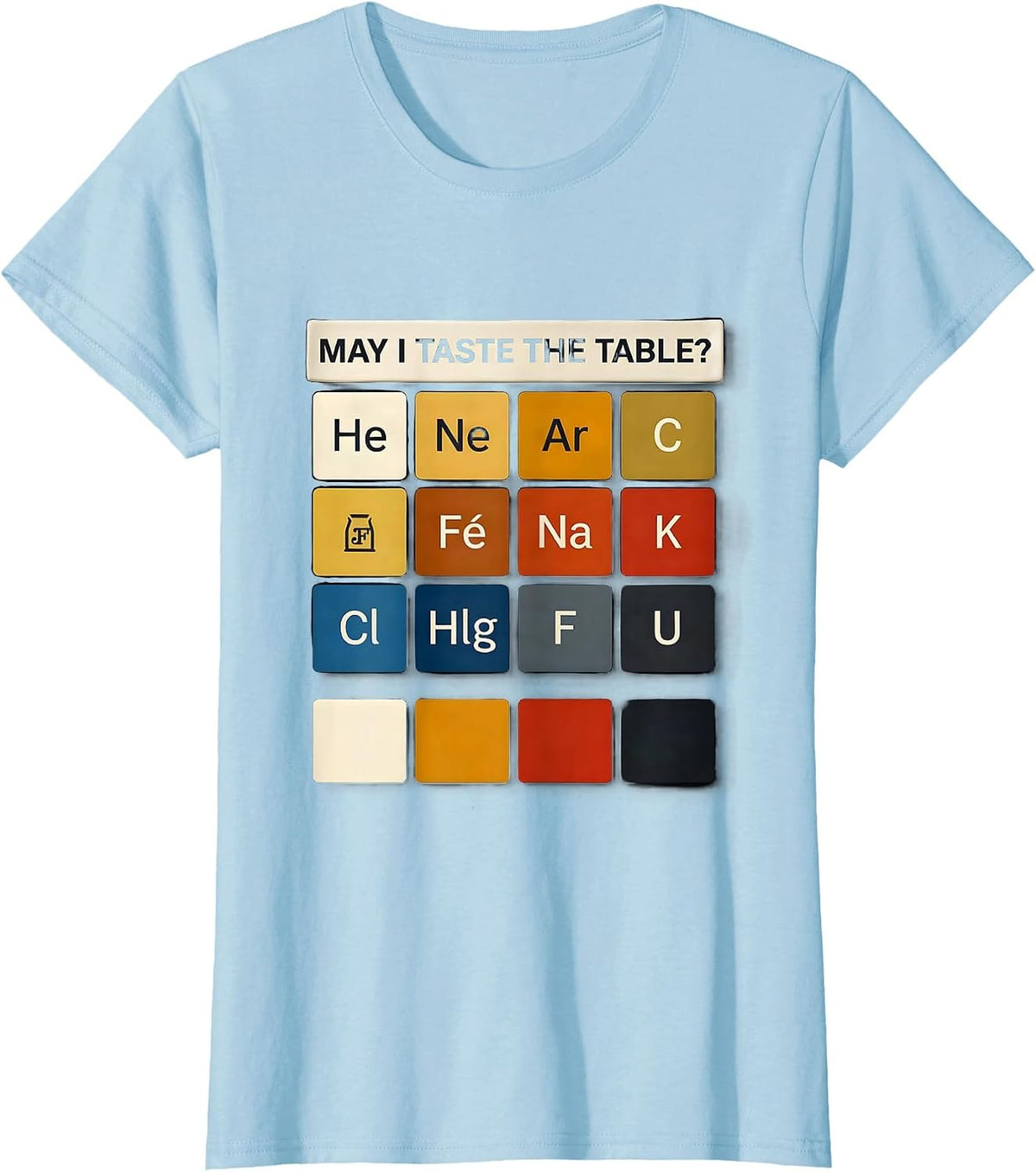 Women's May I Taste The Table Funny Periodic Table Science Teacher T-Shirt - Baby Blue