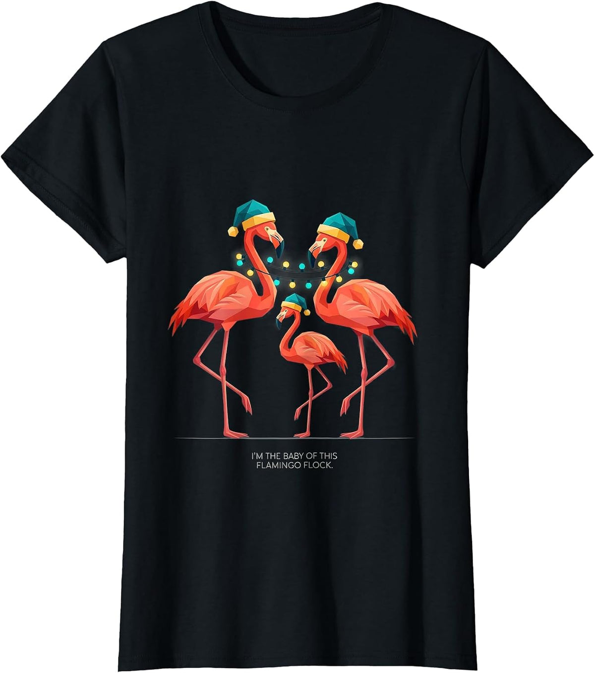 Women's I'm The Baby Of This Flamingo Flock Pink Flamingo Christmas T-Shirt - Black