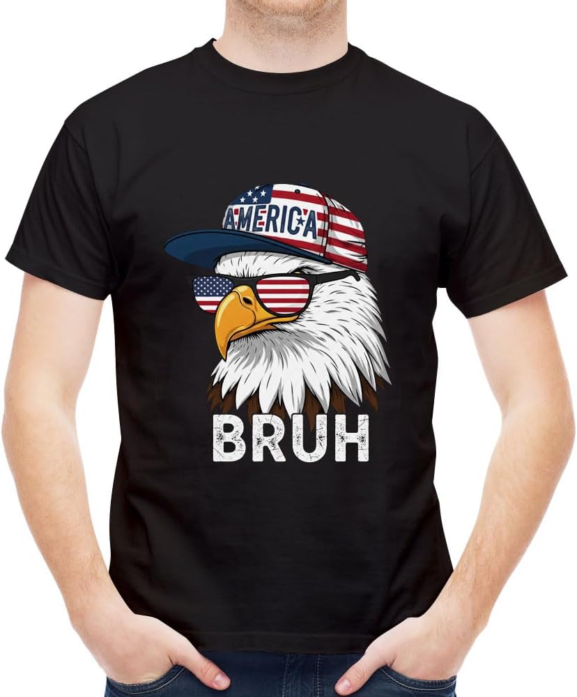 Trendy Pattern Men's Short Sleeve Unique Crew Neck T-Shirt - Bruh Fourth Eagle