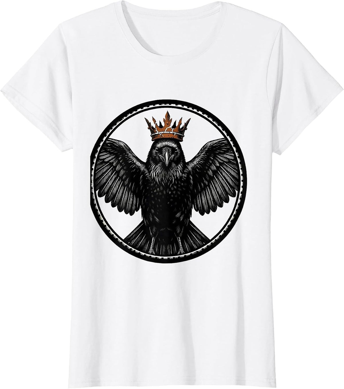 Crow Wearing Rusted Crown Illustration T-Shirt - White