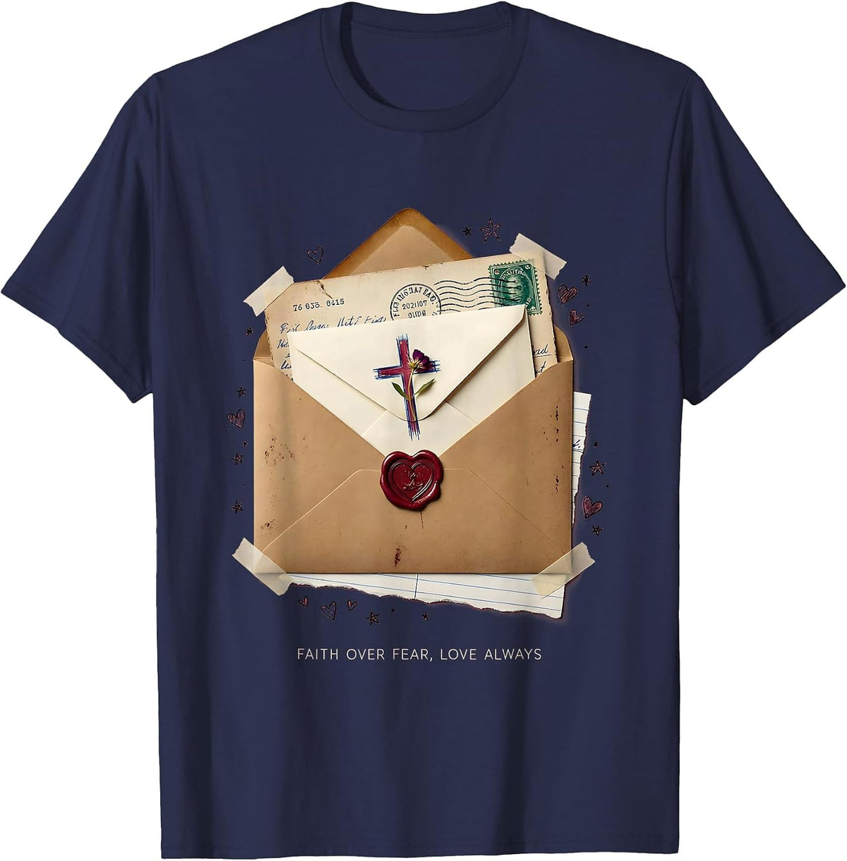 Men's Faith Over Fear Love Always Inspirational Design T-Shirt - Navy Blue