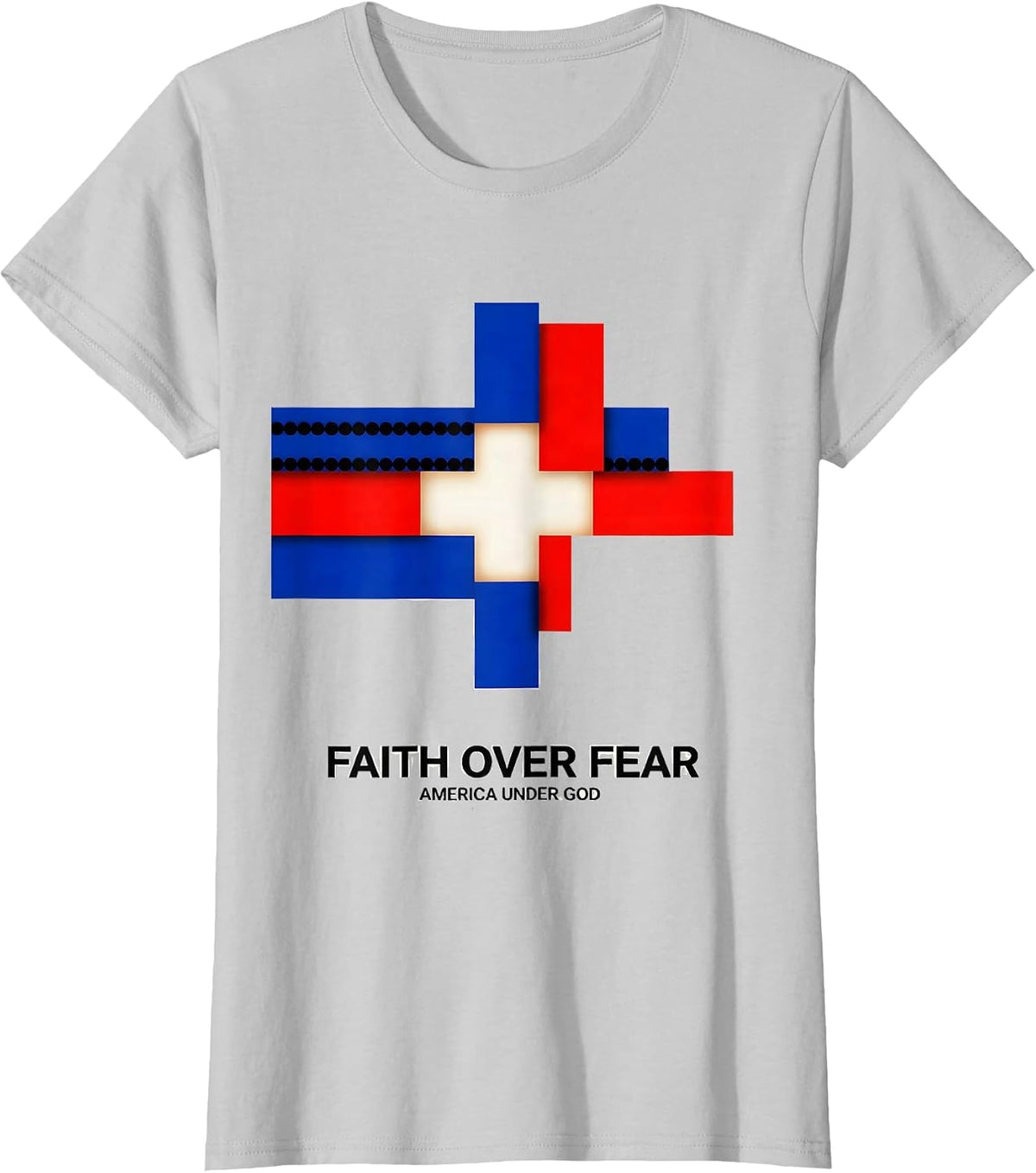 Women's Faith Over Fear America Under God Patriotic Christian Cross T-Shirt - Silver Grey