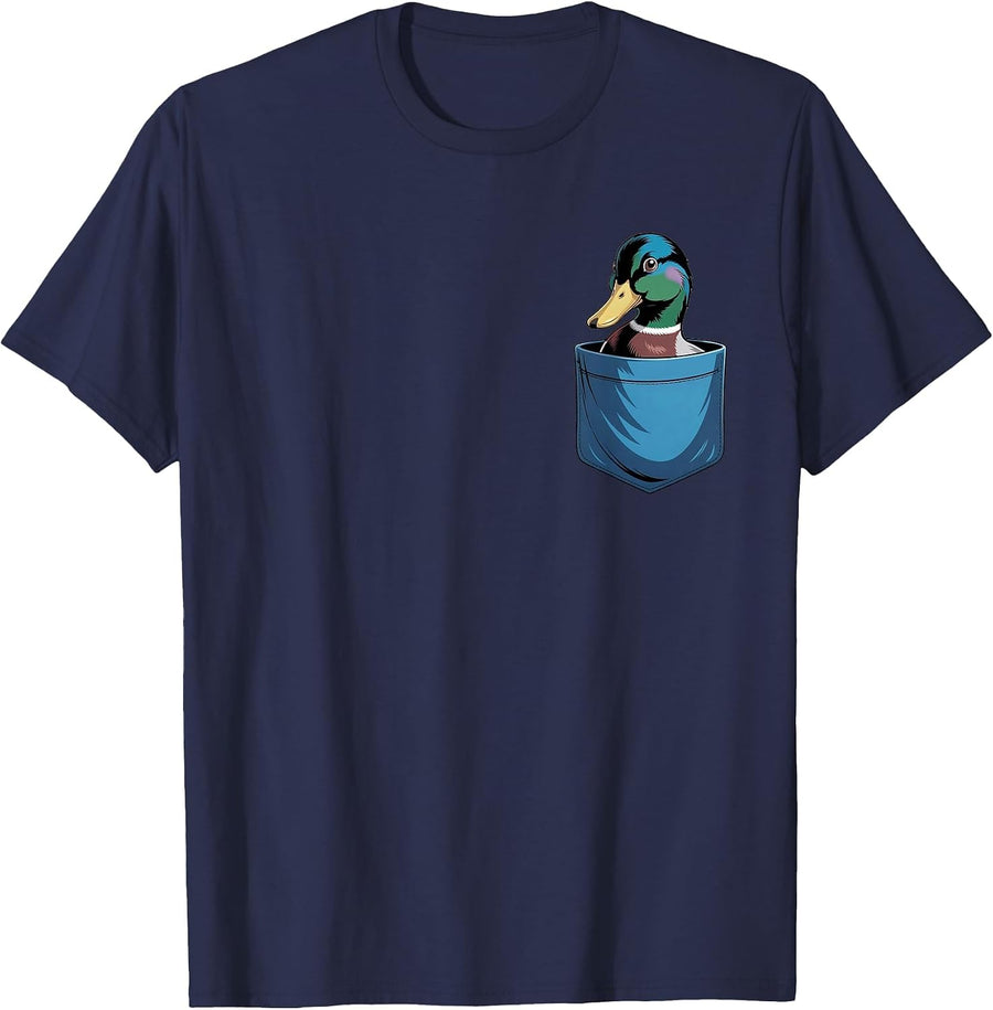 Cute Pocket Mallard Duck Lovers T-Shirt - Navy Blue