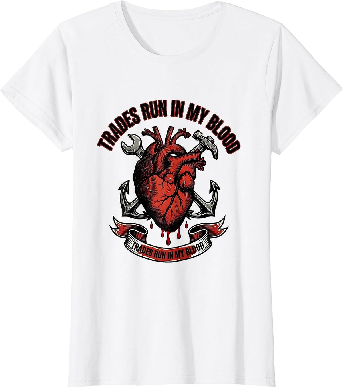 Trades Run In My Blood Blue Collar Pride Design T-Shirt - White