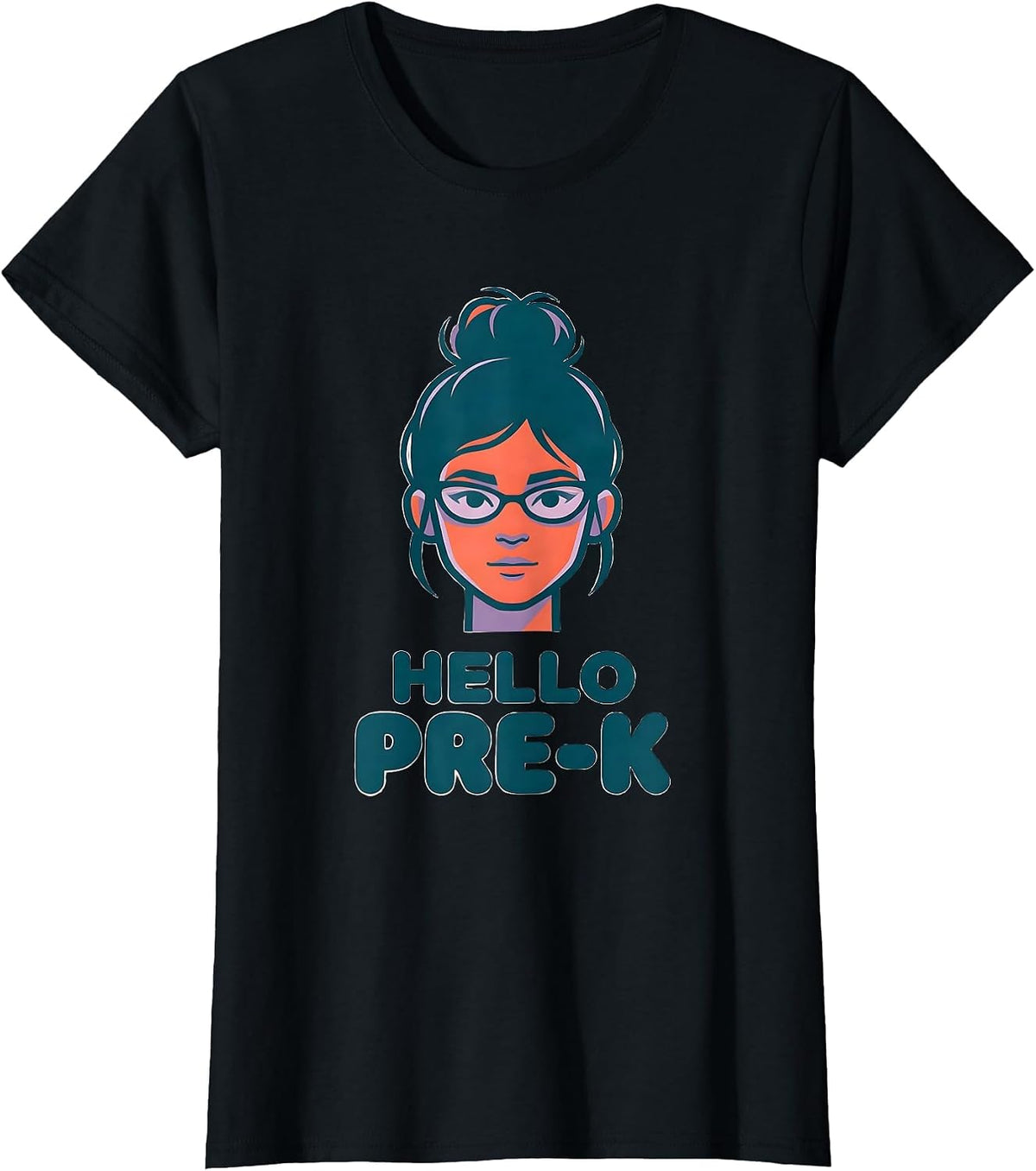 Women's Hello Pre-K Messy Bun Girl First Day of School T-Shirt - Black