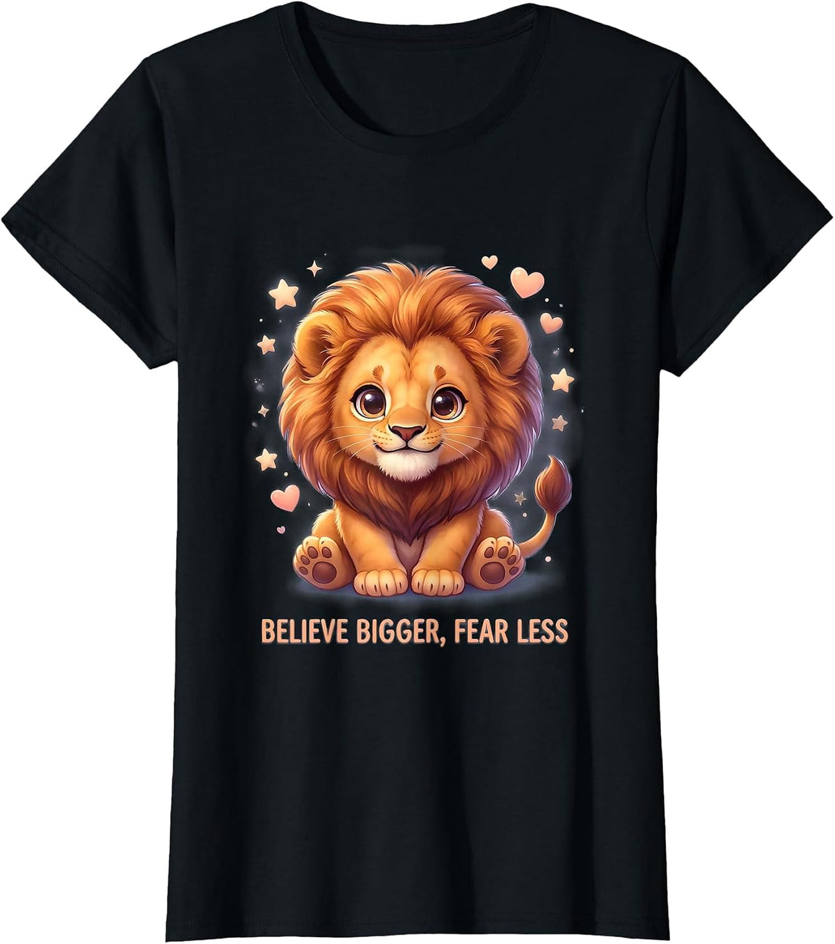 Believe Bigger Fear Less Faith Over Fear Design T-Shirt - Black