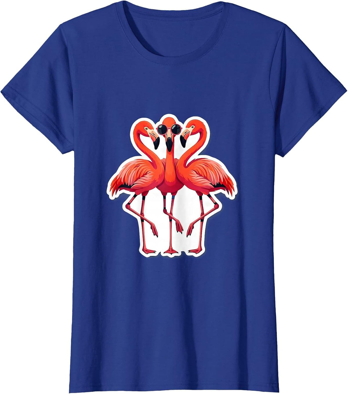 Women's Synchronized Flamingo Sticker-Style Novelty Humor T-Shirt - Royal Blue