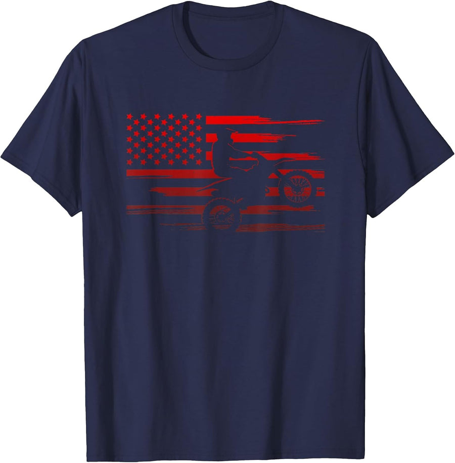 American Flag Dirt Bike Apparel - Dirt Bike Motocross T-Shirt - Navy Blue