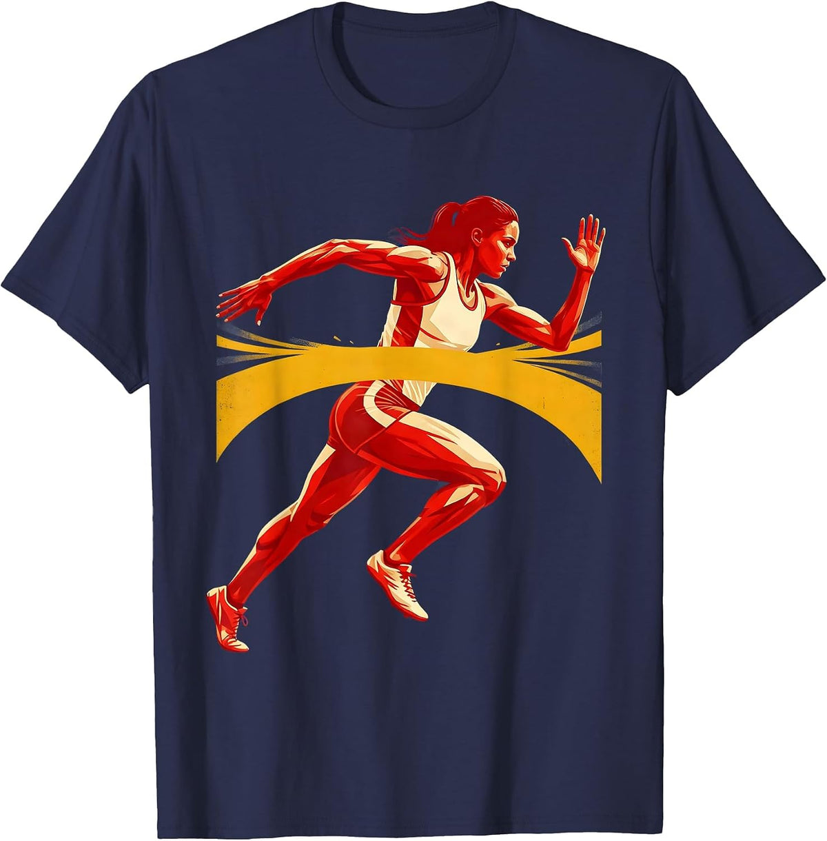 Men's Sprinter Breaking the Tape Track and Field Graphic T-Shirt - Navy Blue