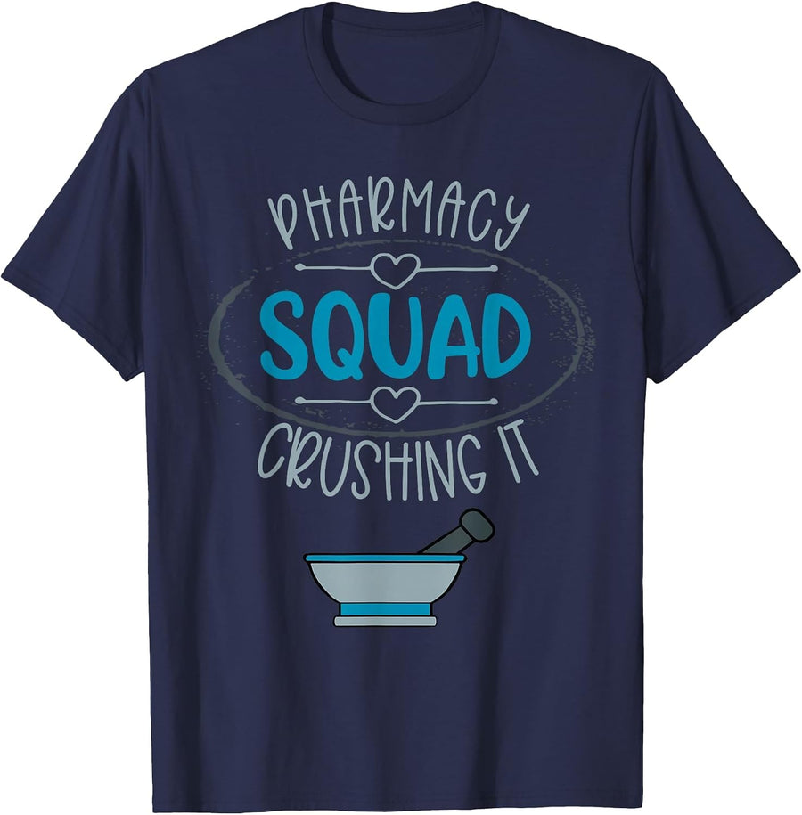 Pharmacy Squad Pharmacy Mortar and Pestle Tech Crushing It T-Shirt - Navy Blue