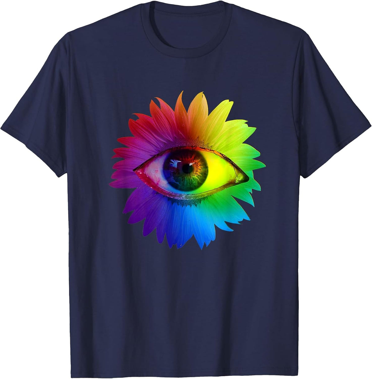 Kidcore Dreamcore Weirdcore Clothes Aesthetic Eye Flower T-Shirt - Navy Blue