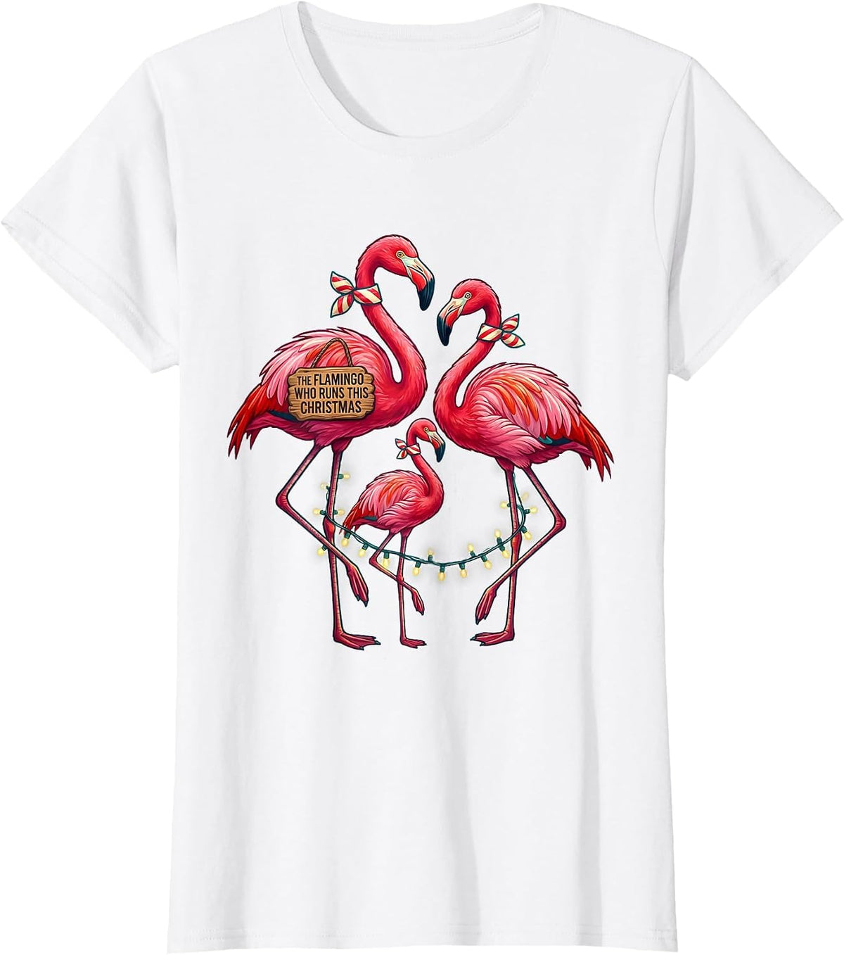 Women's The Flamingo Who Runs This Christmas Funny Pink Flamingo T-Shirt - White