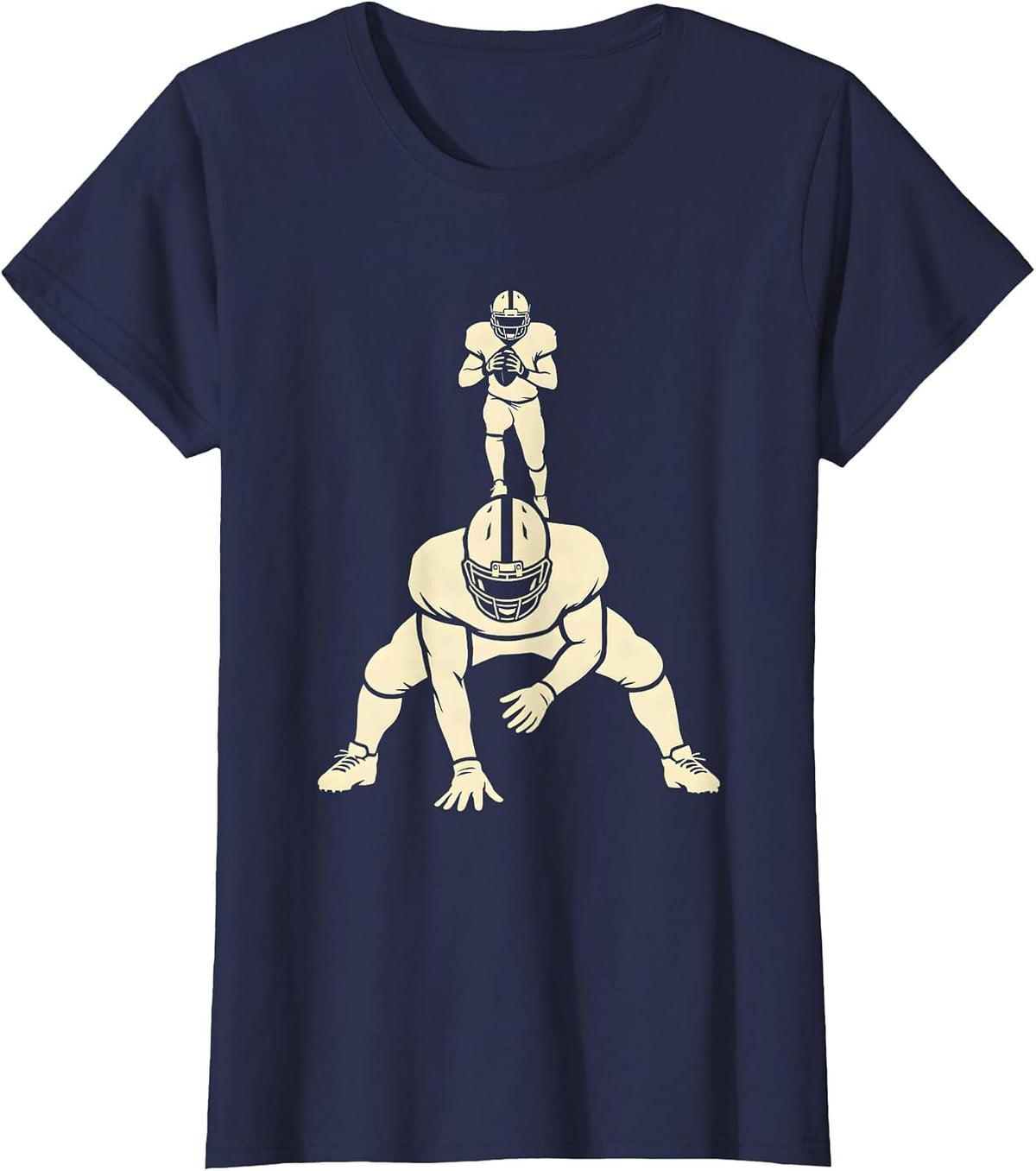 Women's Lineman Silhouette Football Fan Humor T-Shirt - Navy Blue