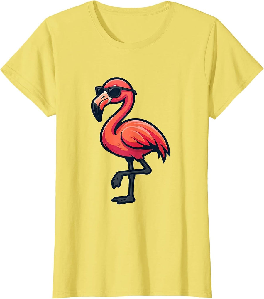Flamingo Mascot Cool Novelty Bird Lover Gift T-Shirt, Women, Lemon Yellow, XX-Large - As Pictured