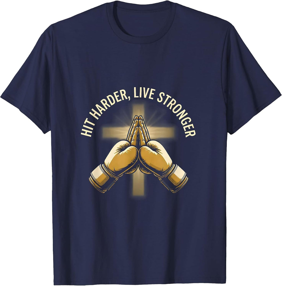 Hit Harder Live Stronger Boxing Graphic Design T-Shirt - Navy Blue