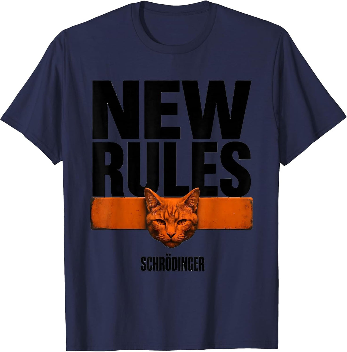 Men's New Rules Schrödinger Brutalist Quantum Physics Humor T-Shirt - Navy Blue