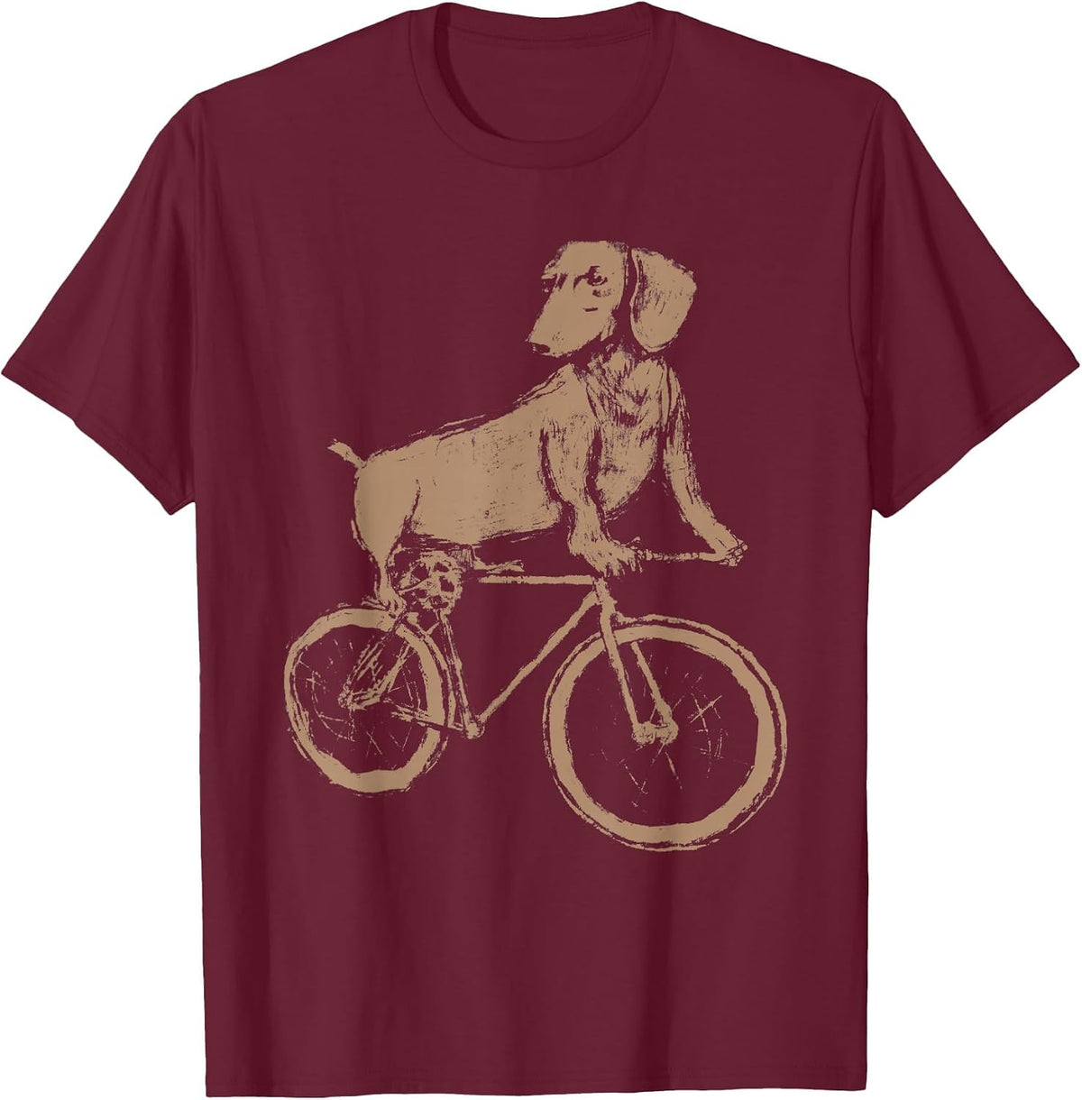 Dachshund on a Bicycle - Dachshund Riding A Bicycle T-Shirt - Burgundy