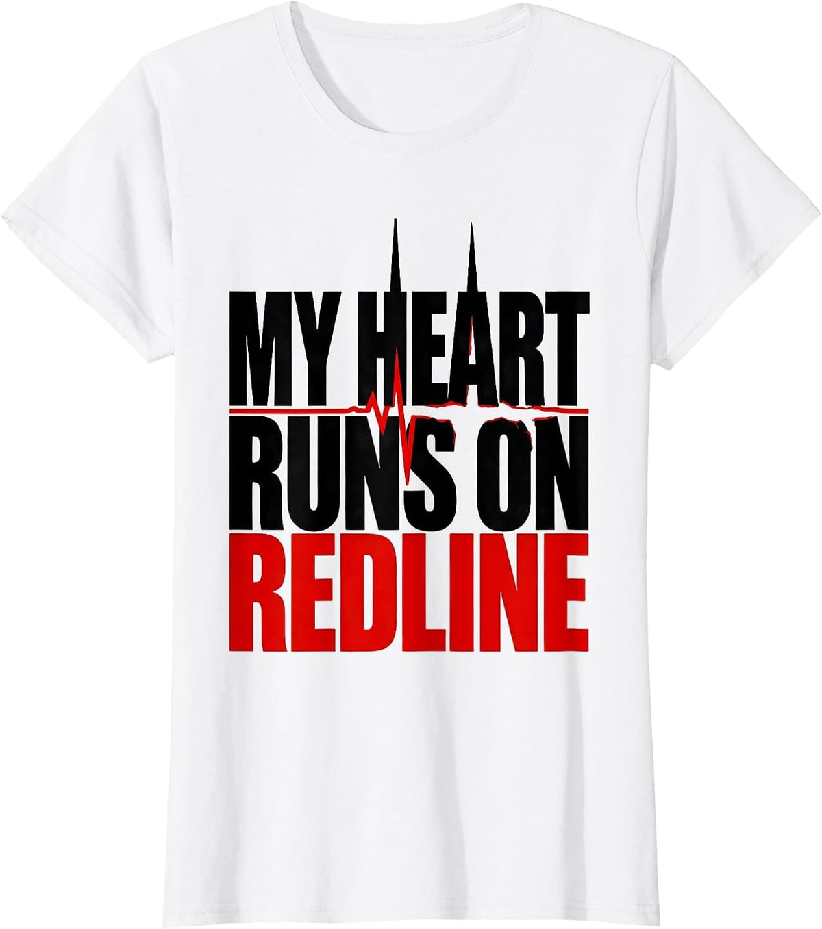 Women's My Heart Runs On Redline Funny Car Guy Auto Mechanic Racing T-Shirt - White