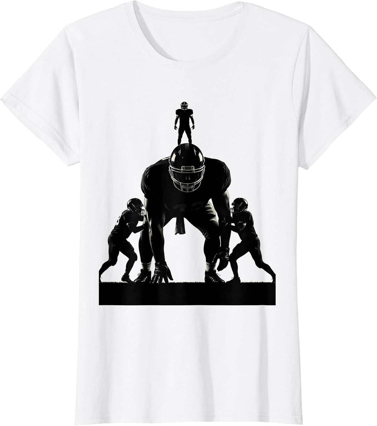 Women's Lineman Silhouette Football Fan Humor Casual Wear T-Shirt - White