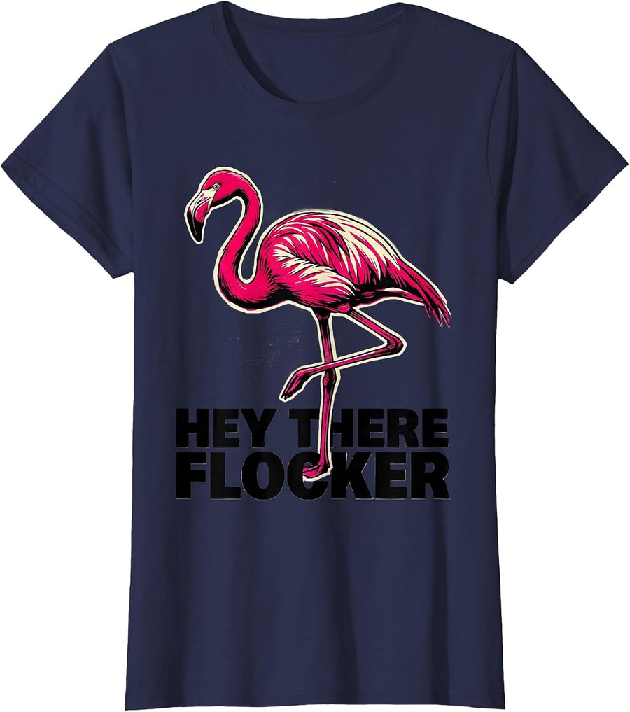 Hey There, Flocker Funny Flamingo Lover Novelty Gift T-Shirt, Women, Navy Blue, Small - As Pictured
