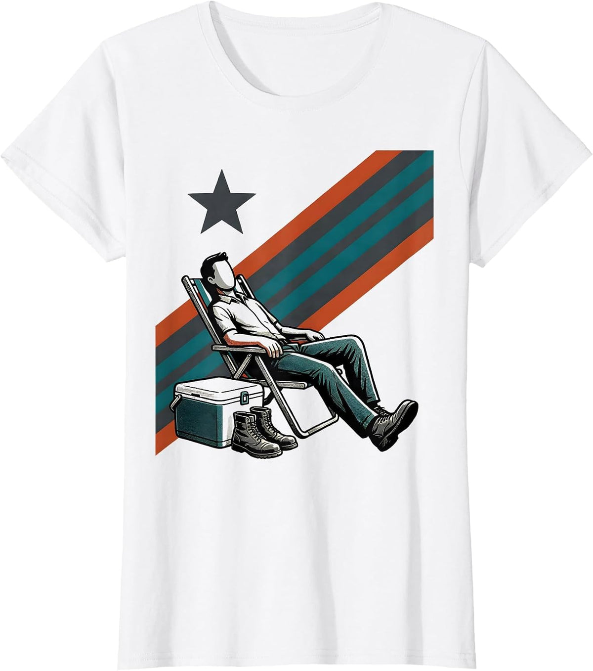 Reclining Worker Midcentury Modern Labor Day Patriotic T-Shirt - White