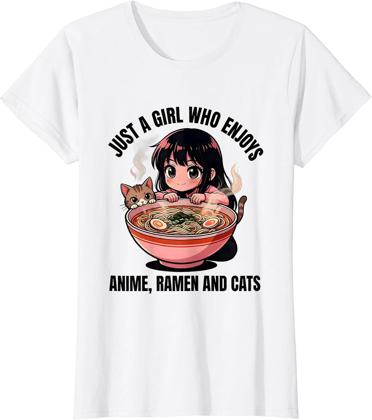 Women's Just A Girl Who Enjoys Anime Ramen And Cats Anime Lover T-Shirt - White