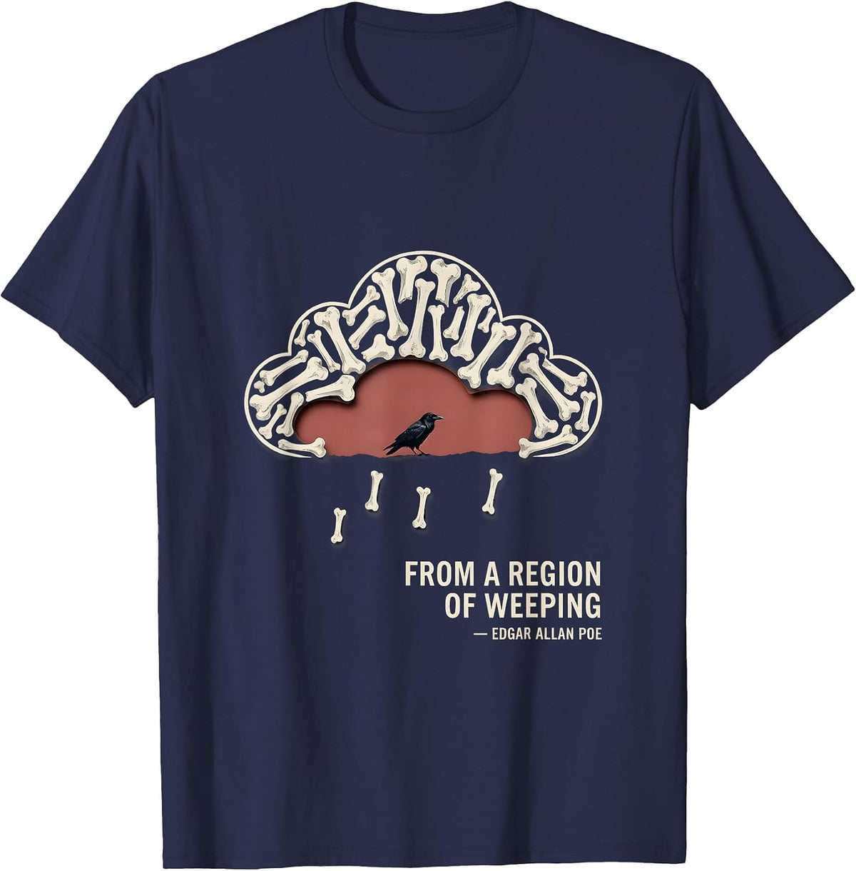 Men's From A Region Of Weeping Edgar Allan Poe Gothic Literature T-Shirt - Navy Blue