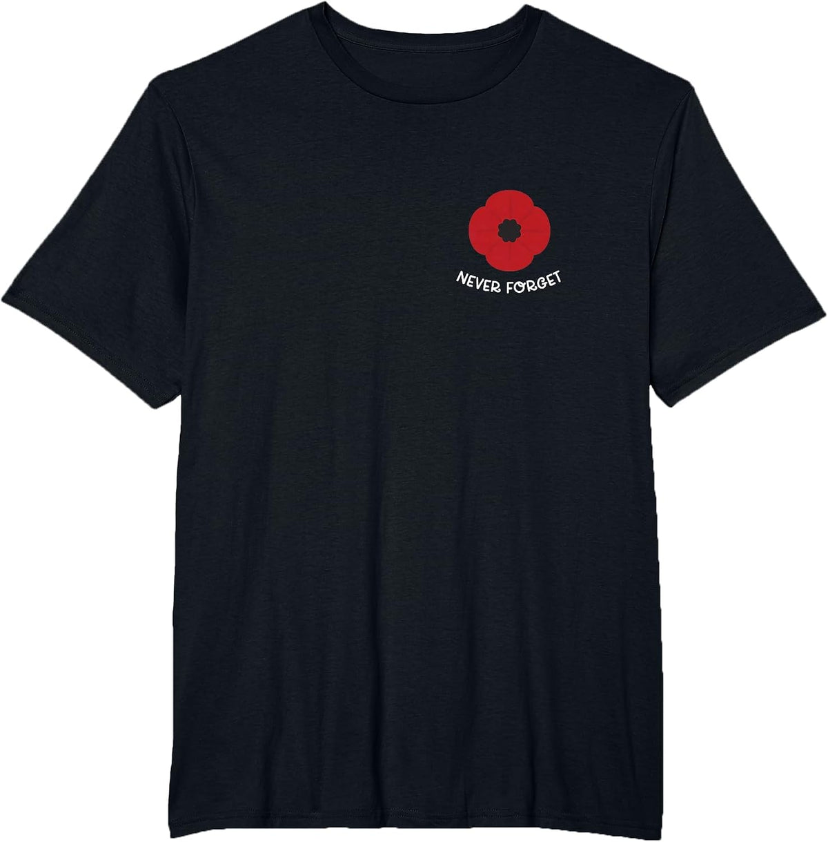 Anzac Day Lest We Forget Veteran Red Poppy T-Shirt - Black