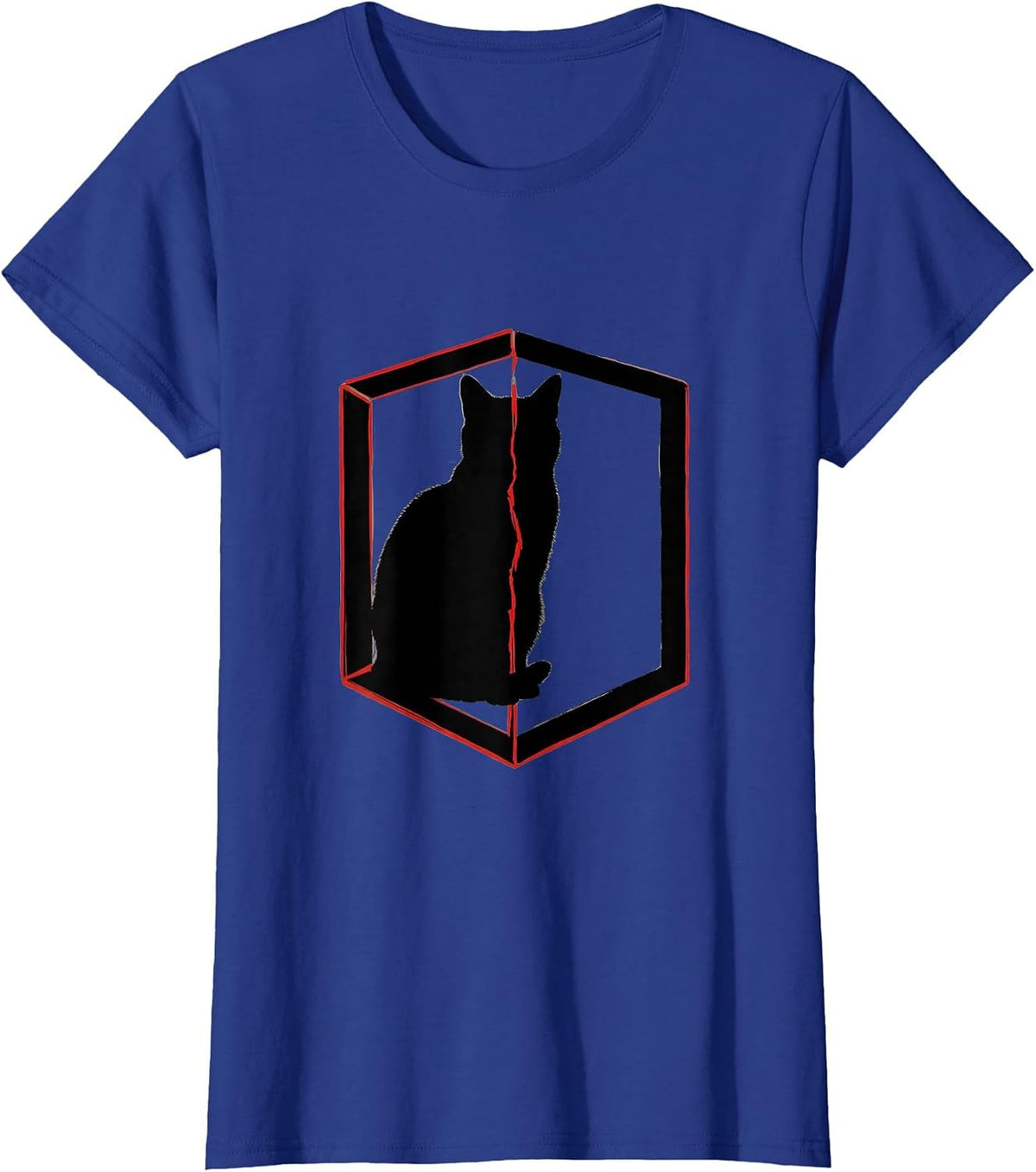 Women's Seated Cat Quantum Physics Humor Minimalist T-Shirt - Royal Blue