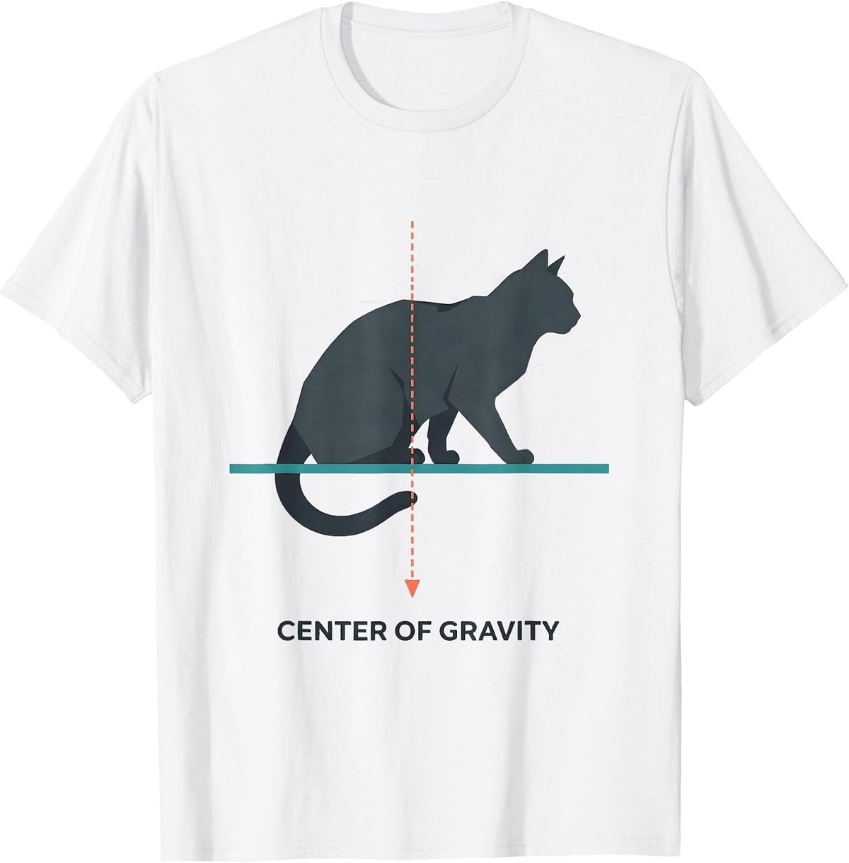 Men's Center Of Gravity Funny Science Cat Teacher Math Pun Humor T-Shirt - White