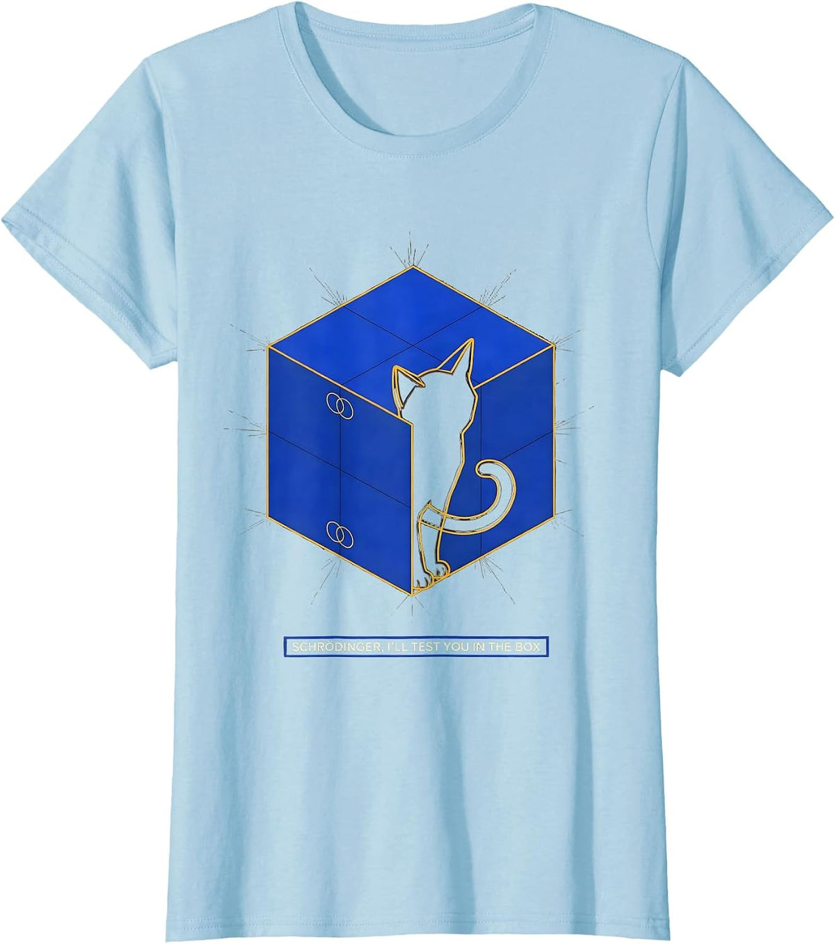 Schrödinger, I’ll Test You in the Box Funny Science Teacher T-Shirt - Baby Blue