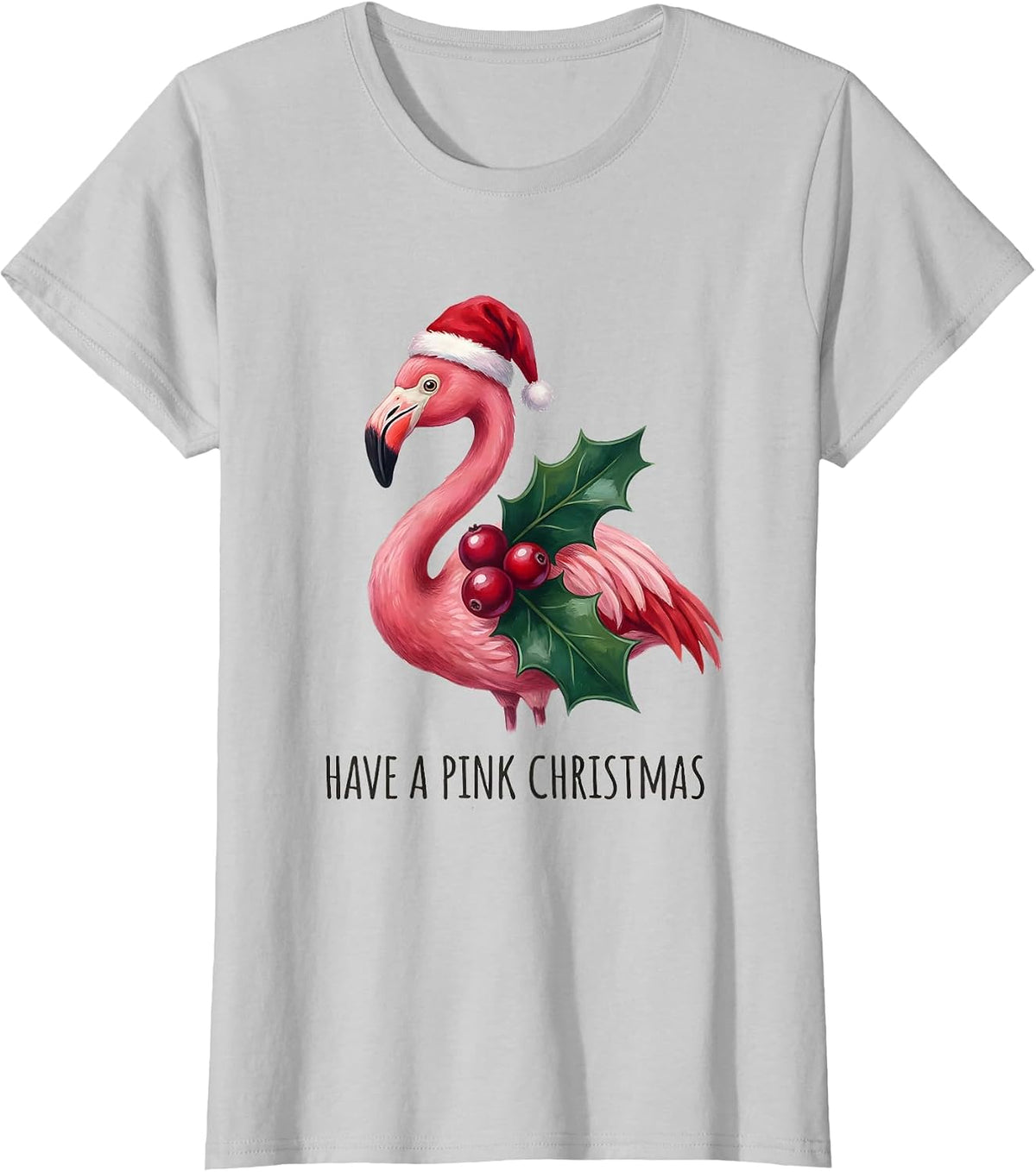 Have A Pink Christmas Storybook Flamingo Holiday Humor T-Shirt - Silver Grey