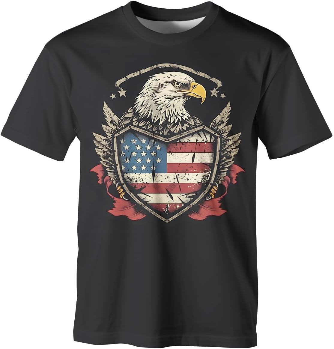 Mens Patriotic Bald Eagle T-Shirt Vintage USA Flag Graphic Tee Shirt - Eagle Shirt Black4