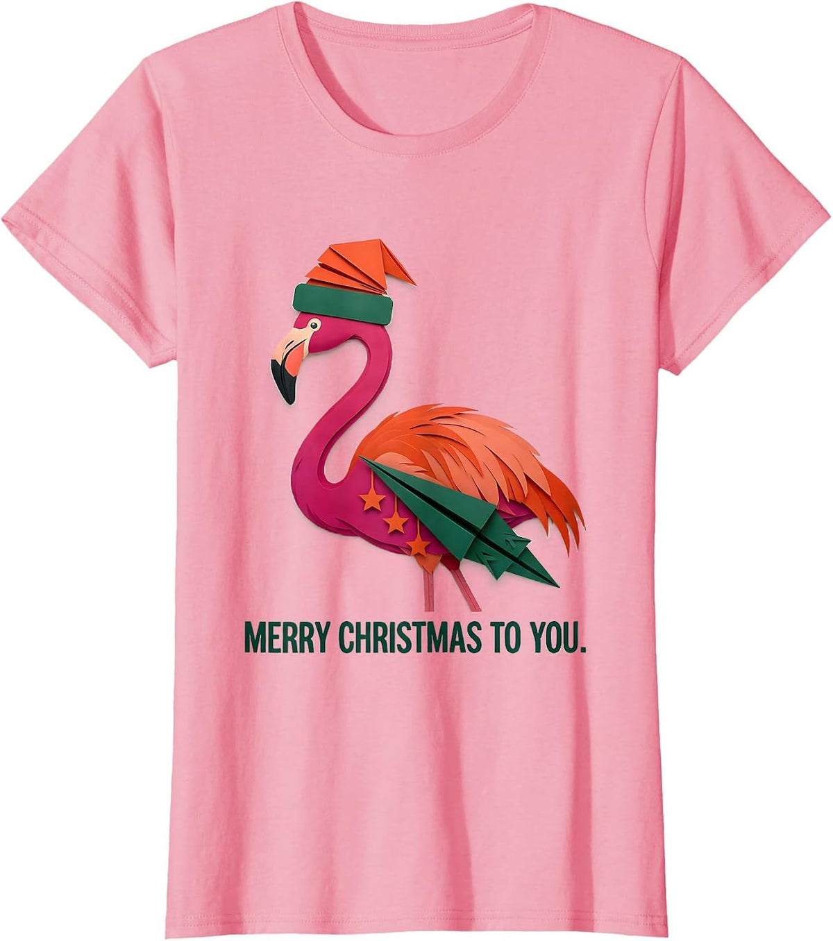 Women's Merry Christmas To You Funny Pink Flamingo Santa Hat Paper T-Shirt - Pink