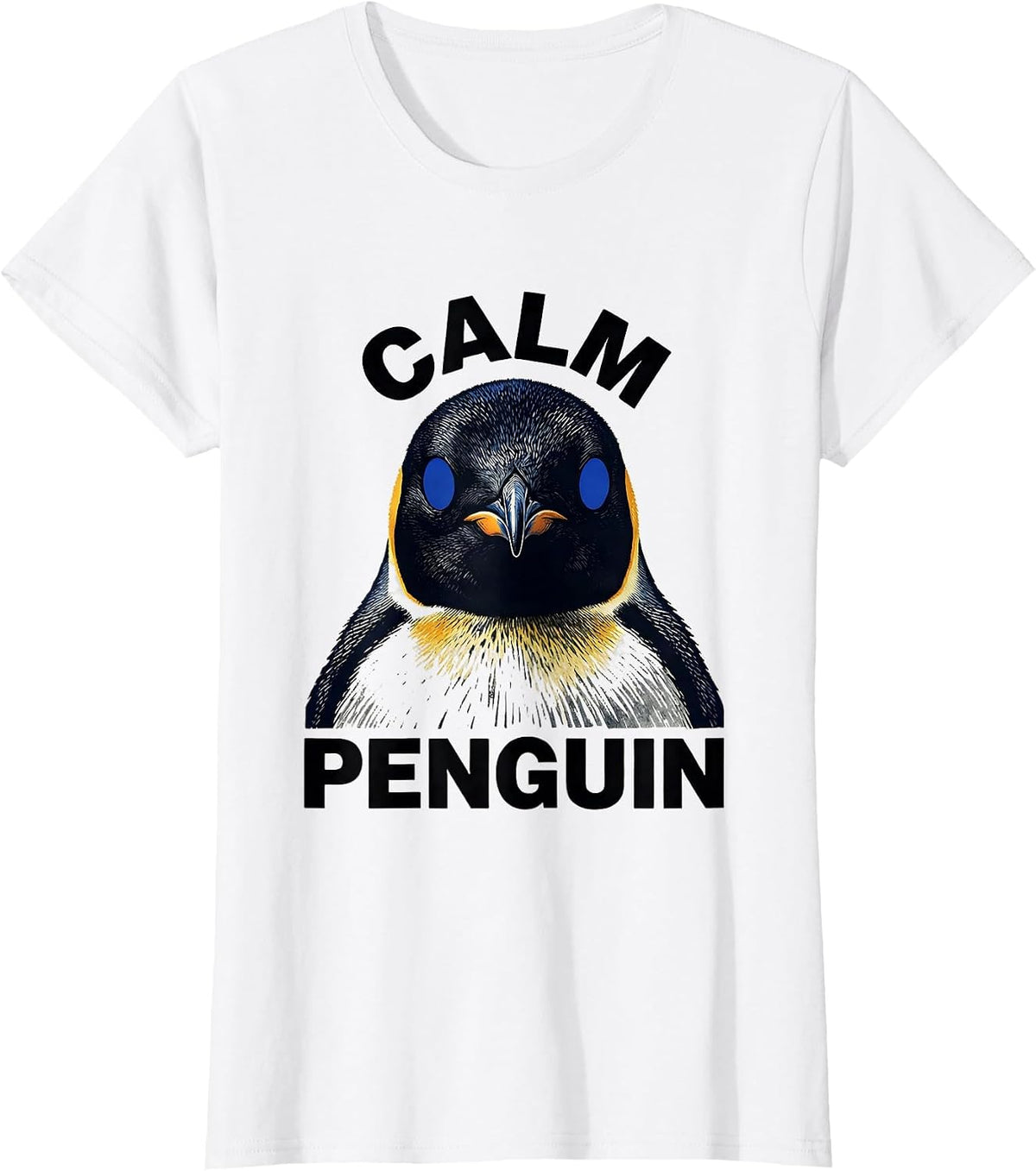 Calm Penguin Linocut Funny Animal Lover Novelty T-Shirt - White