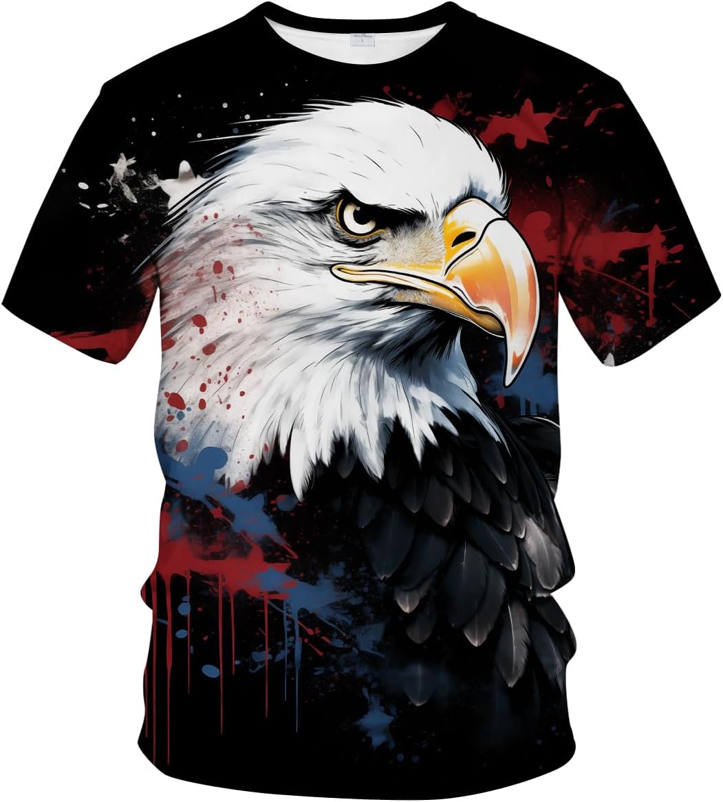Funny USA Bald Eagle T-Shirt American Flag Style Graphic Tee Shirt - White