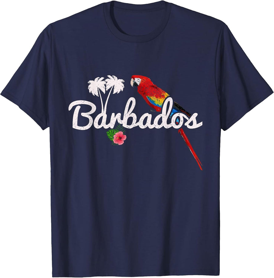 Barbados Parrot Macaw Vintage Pride Souvenir T-Shirt - Navy Blue