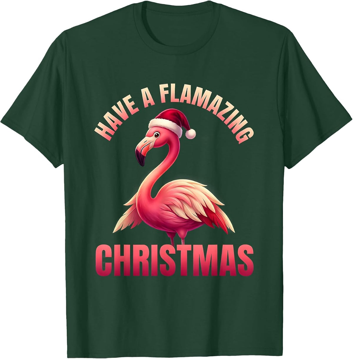 Men's Have A Flamazing Christmas Pink Flamingo Santa Hat Holiday T-Shirt - Dark Green