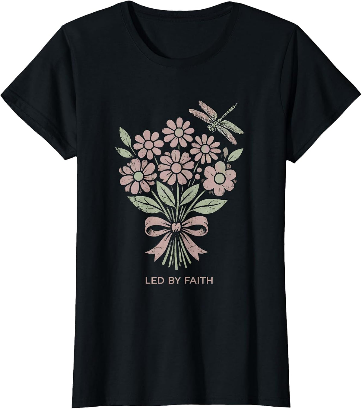Women's Led by Faith Over Fear Inspirational Design T-Shirt - Black