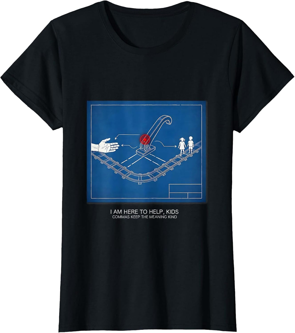 I Am Here To Help, Kids — Commas Keep The Meaning Kind T-Shirt - Black