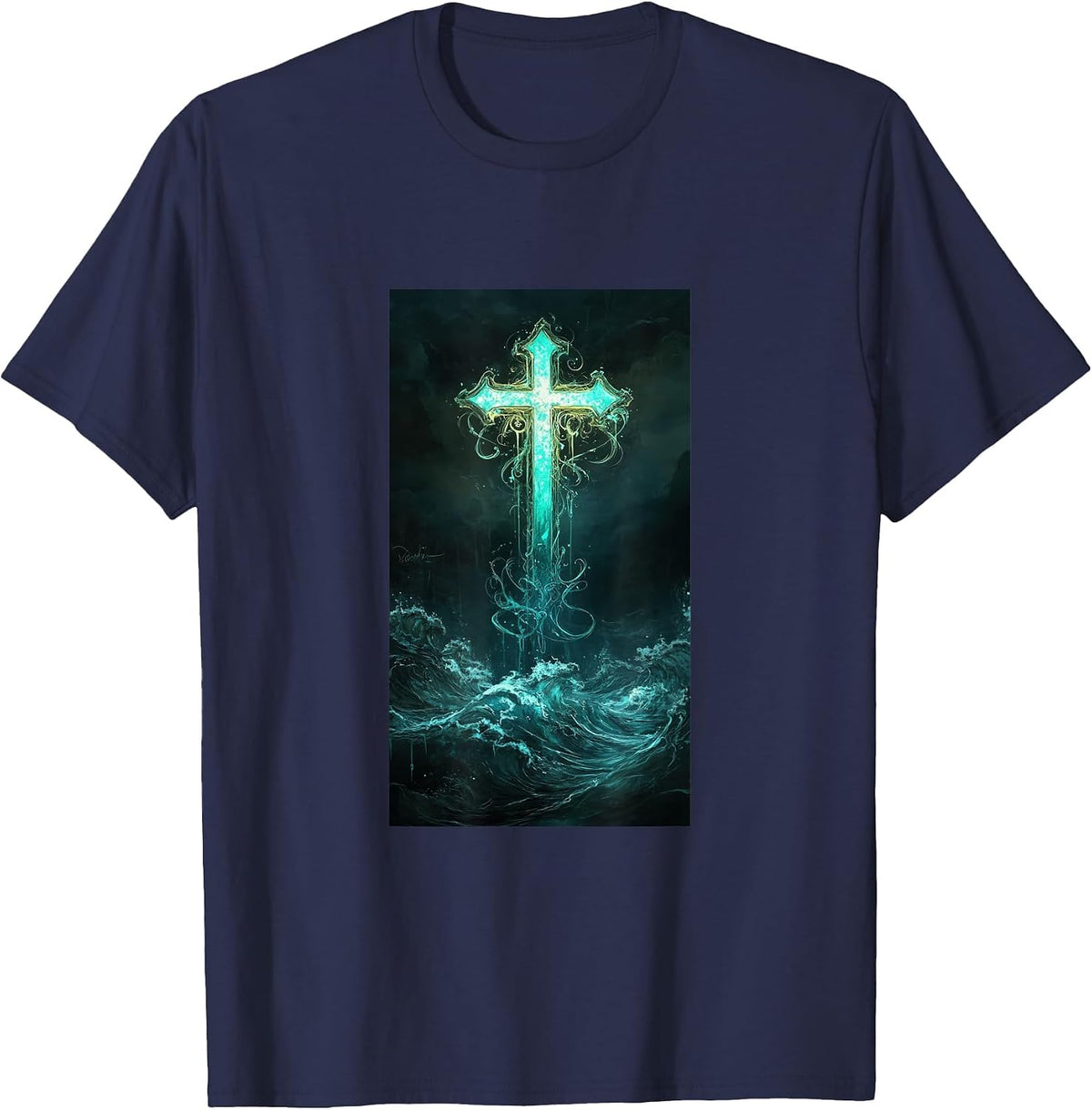 Gothic Cross Grunge Aesthetic Y2k Goth Christian T-Shirt - Navy Blue